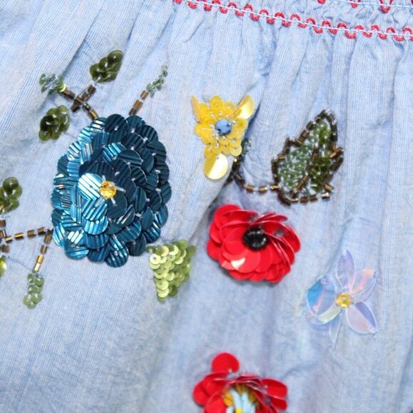 NWT Joie Off-the-Shoulder Floral Embroidered Chambray Top Blue Blouse - Picture 6 of 12
